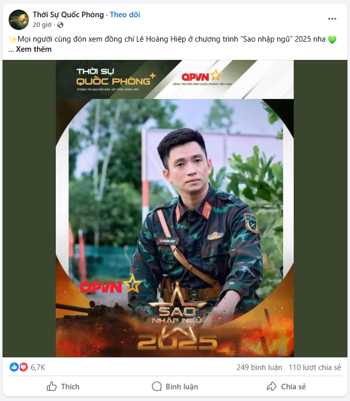 Thông báo trên page Thời sự Quốc phòng