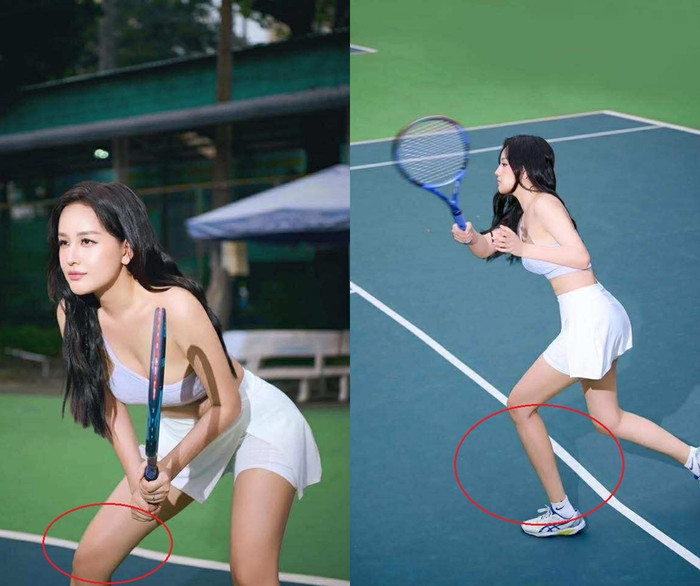 Đường kẻ trên sân tennis ở vài khung hình bỗng trở nên… méo mó, cong vênh bất thường. (Ảnh FBNV)