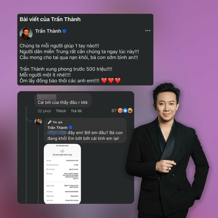 Trấn Thành và Phản Ứng Của Sao Việt Trước Bão Lũ Miền Trung