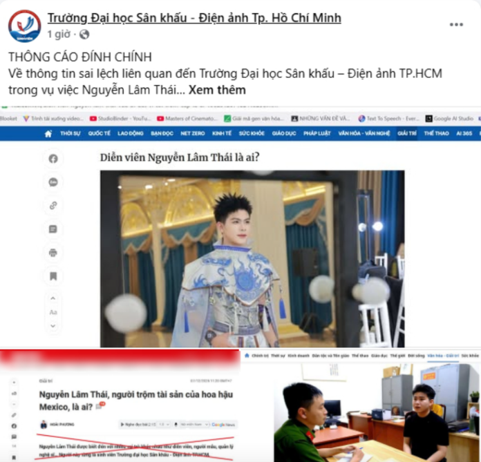 Trường Đại học Sân khấu – Điện ảnh TP.HCM chính thức bác bỏ tin đồn về Nguyễn Lâm Thái