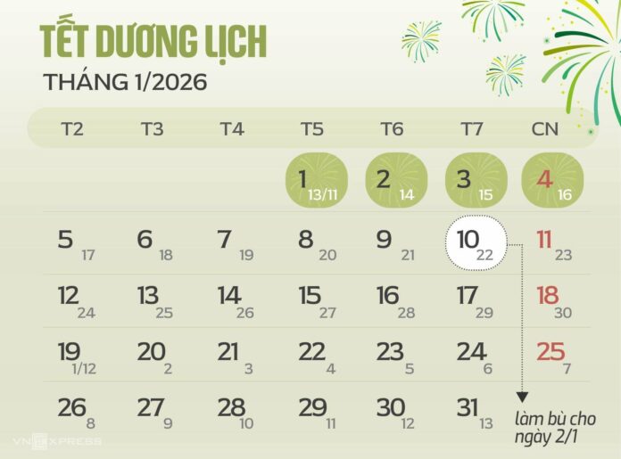 Lịch nghỉ Tết Dương lịch 2026: Kế hoạch cho kỳ nghỉ dài