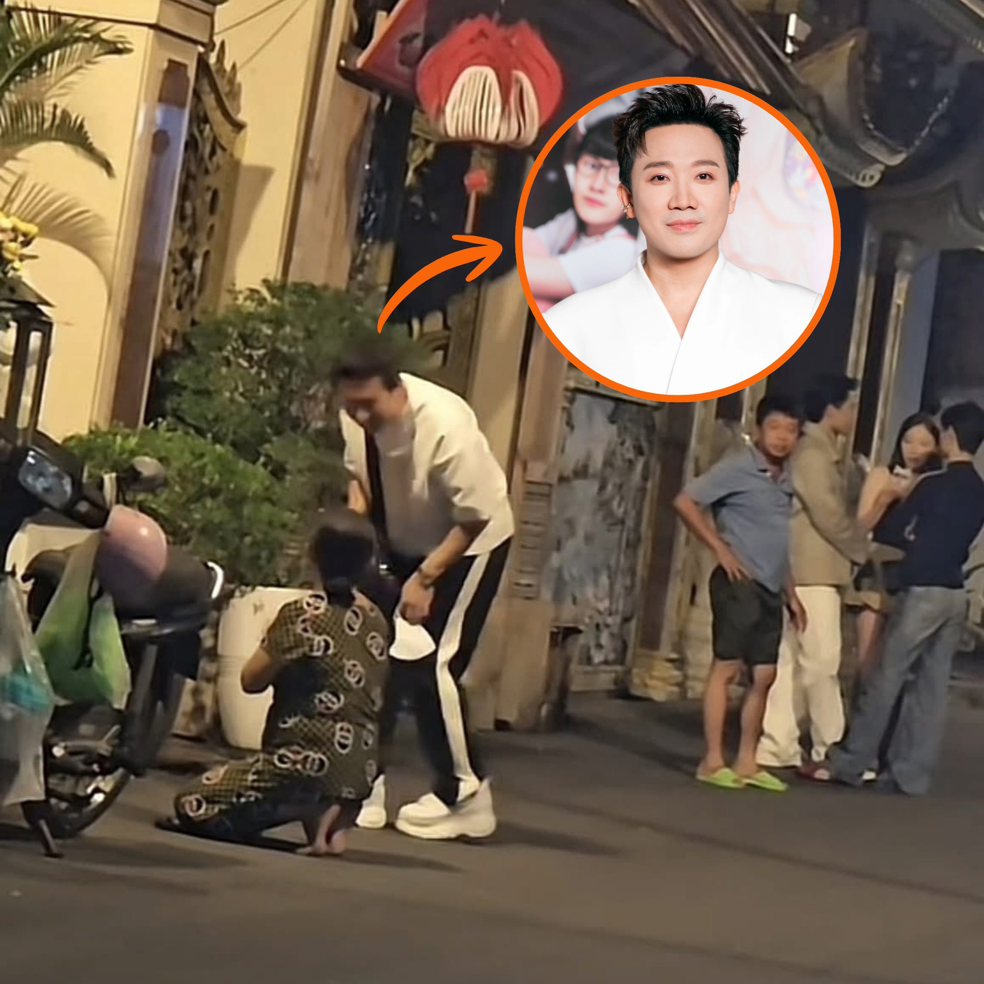 Trấn Thành được team qua đường bắt gặp ở giữa phố. Ảnh: Tổng hợp