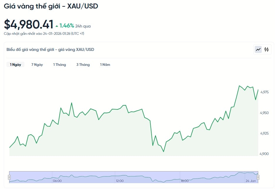 Biểu đồ giá vàng thế giới