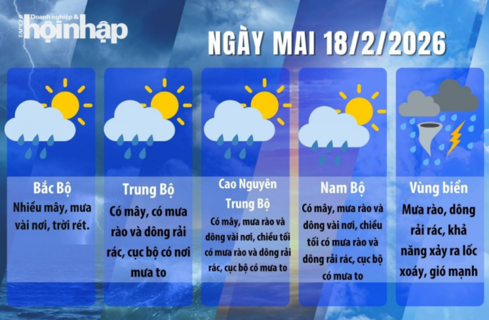 Thời tiết hôm nay 18/2/2026: Bắc Bộ mưa rét, Nam Bộ nắng nóng