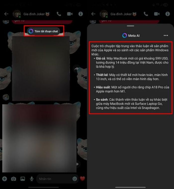 Xem bản tóm tắt cuộc trò chuyện bằng Meta AI