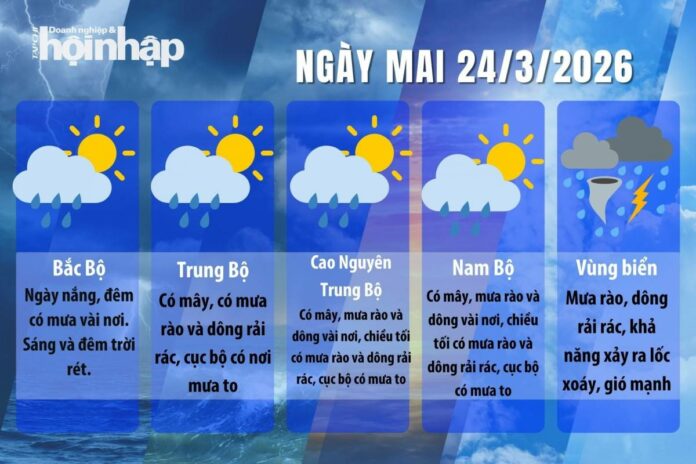 Thời tiết hôm nay 24/3/2026: Cập nhật chi tiết từng vùng