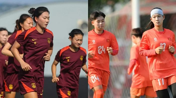 U.20 nữ Việt Nam và U.20 Trung Quốc sẵn sàng cho mở màn chiều ngày 1-4. Ảnh chụp màn hình